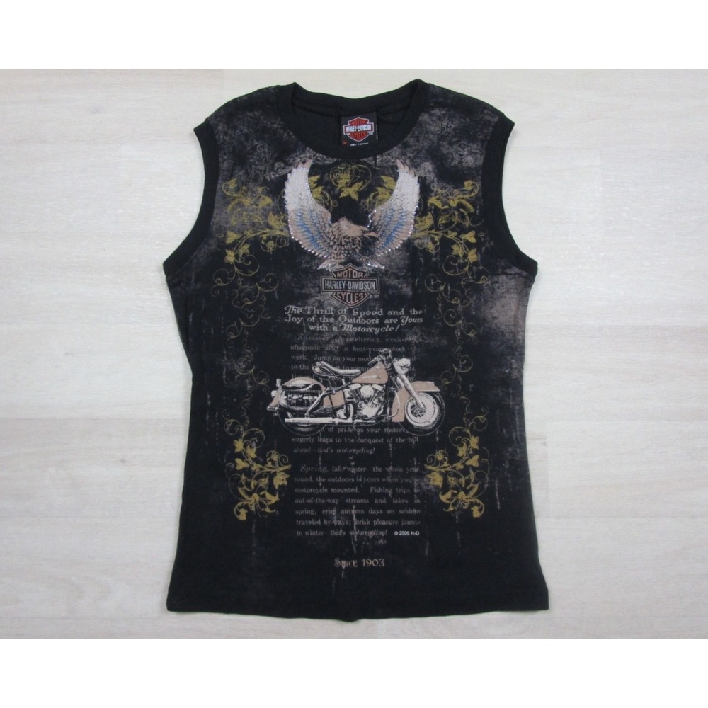 Vintage Y2K Harley Davidson Motorcycles AOP Tank Top Womens (M) Biker Eagle Ohio